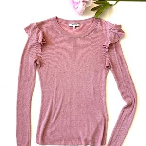 Madewell Ruffle Sleeve pink knit Pullover
